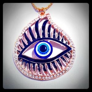 BETSEY JOHNSON  CRYSTAL&  ENAMEL BLUE EYE TEARDROP  NECKLACE-